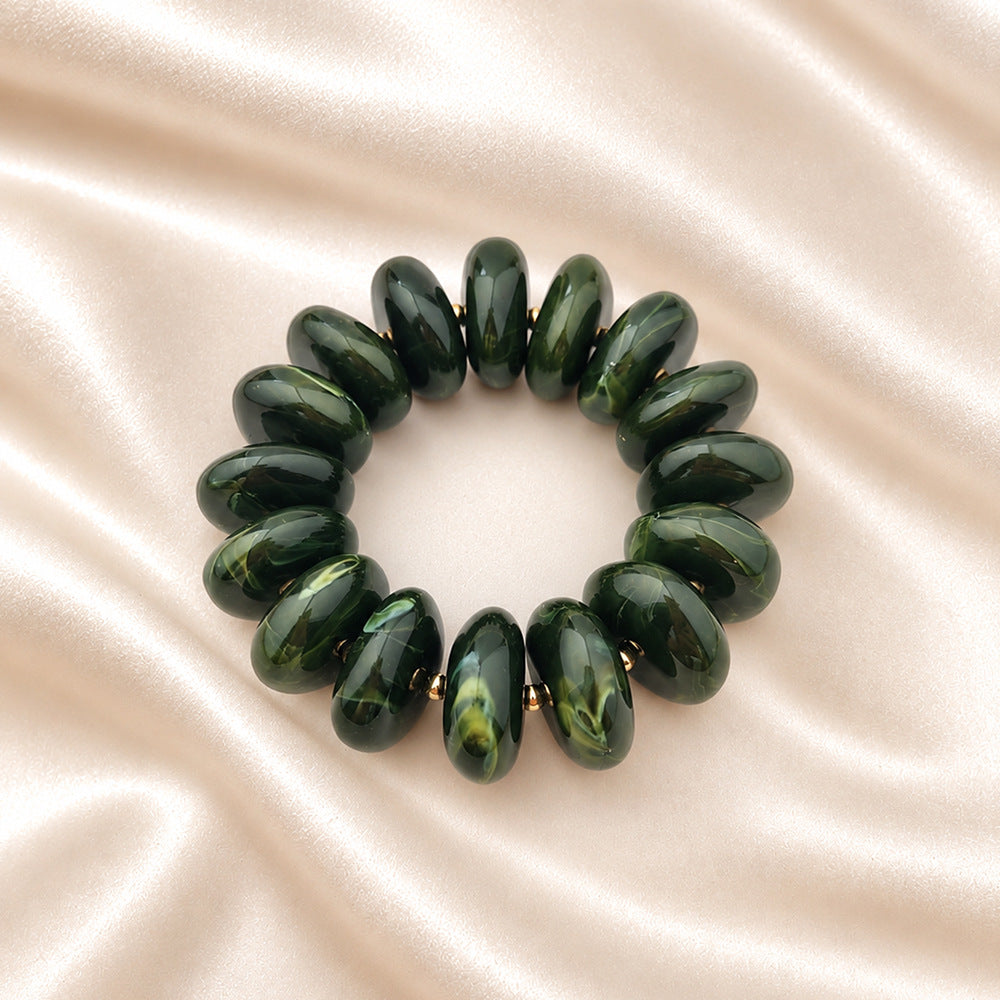 Chunky Swirl Rondelle Beaded Stretch Bracelet - Army_Green
