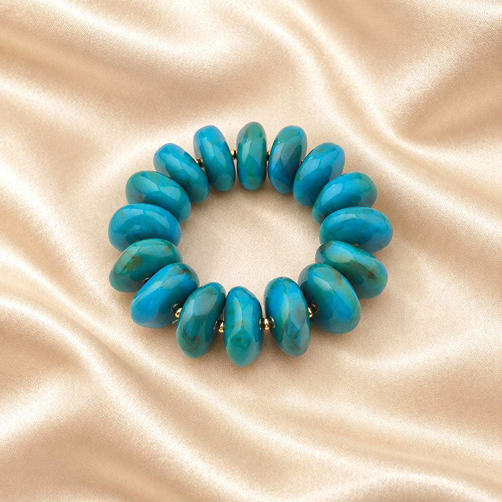 Chunky Swirl Rondelle Beaded Stretch Bracelet - Blue