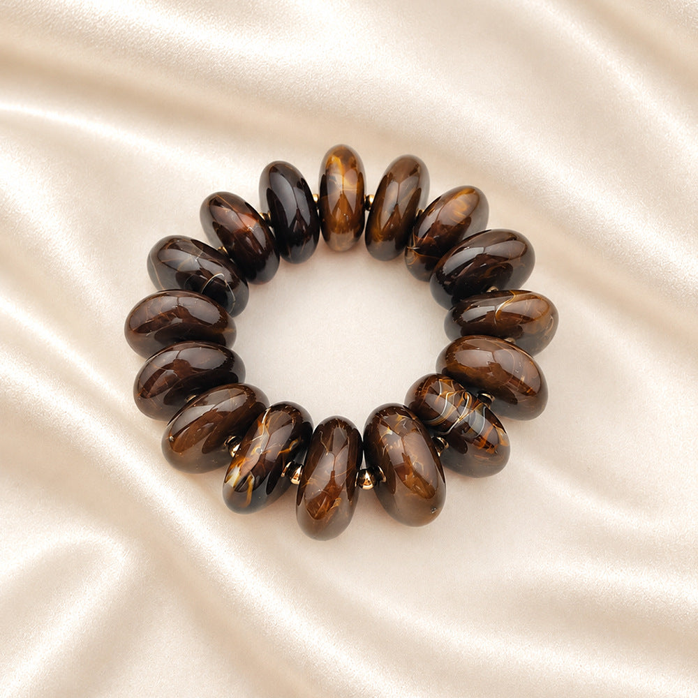 Chunky Swirl Rondelle Beaded Stretch Bracelet - Brown