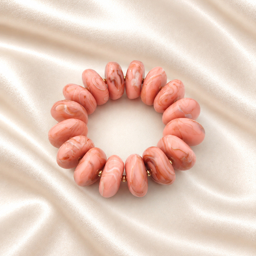 Chunky Swirl Rondelle Beaded Stretch Bracelet - Deep_Pink