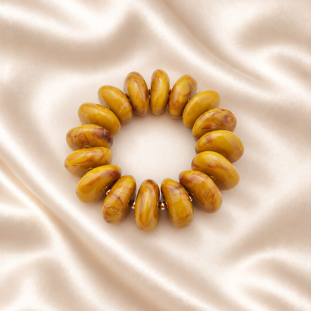 Chunky Swirl Rondelle Beaded Stretch Bracelet - Earth_Yellow