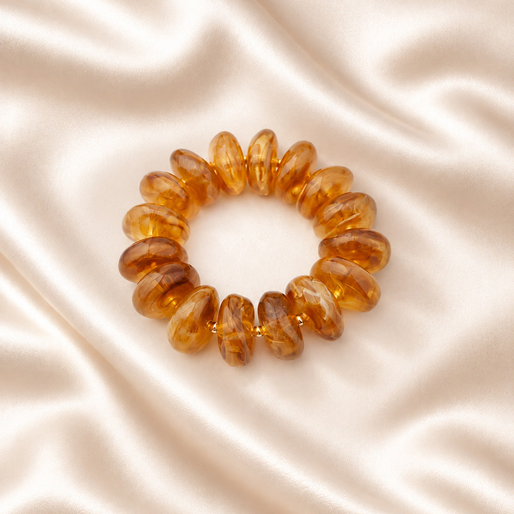 Chunky Swirl Rondelle Beaded Stretch Bracelet - Gold_Amber - 1