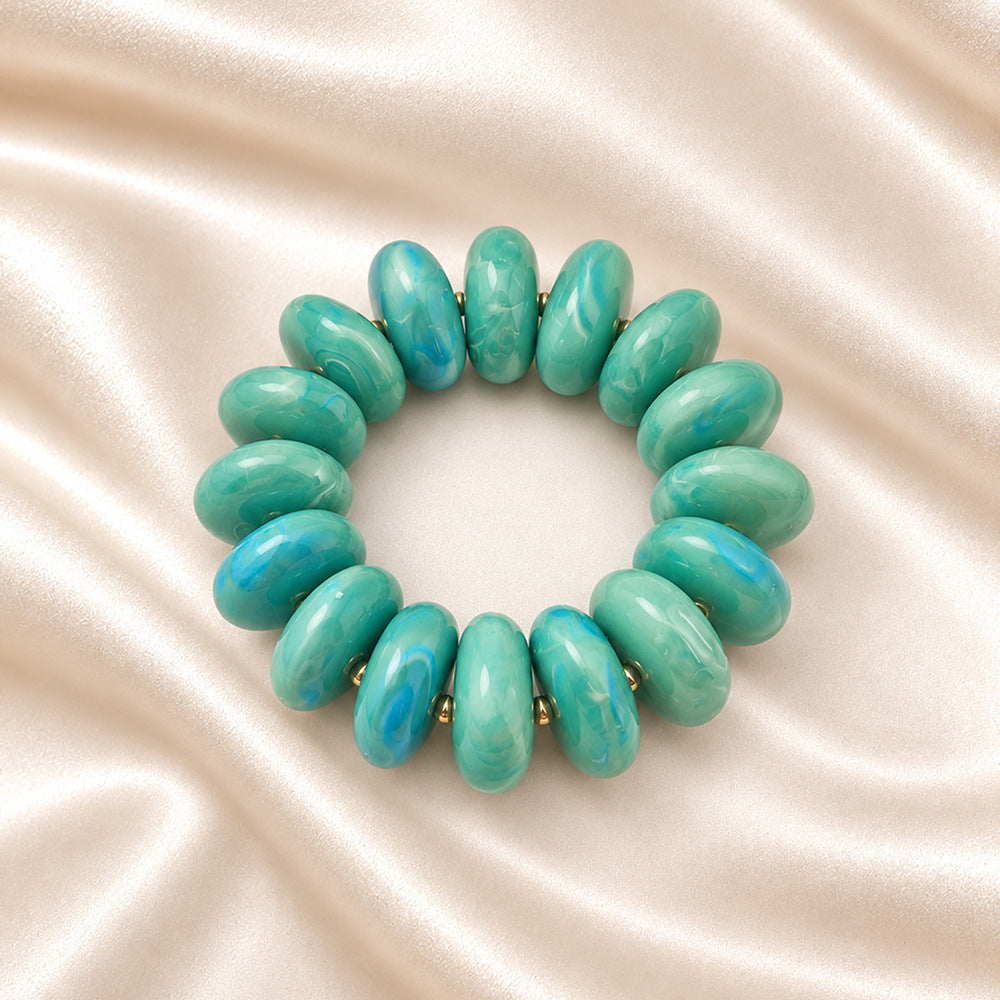 Chunky Swirl Rondelle Beaded Stretch Bracelet - Green