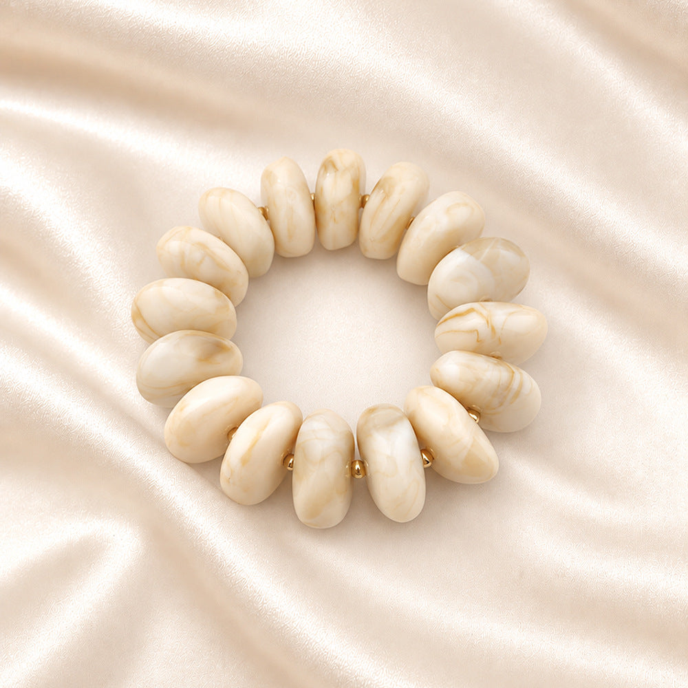 Chunky Swirl Rondelle Beaded Stretch Bracelet - Off_White