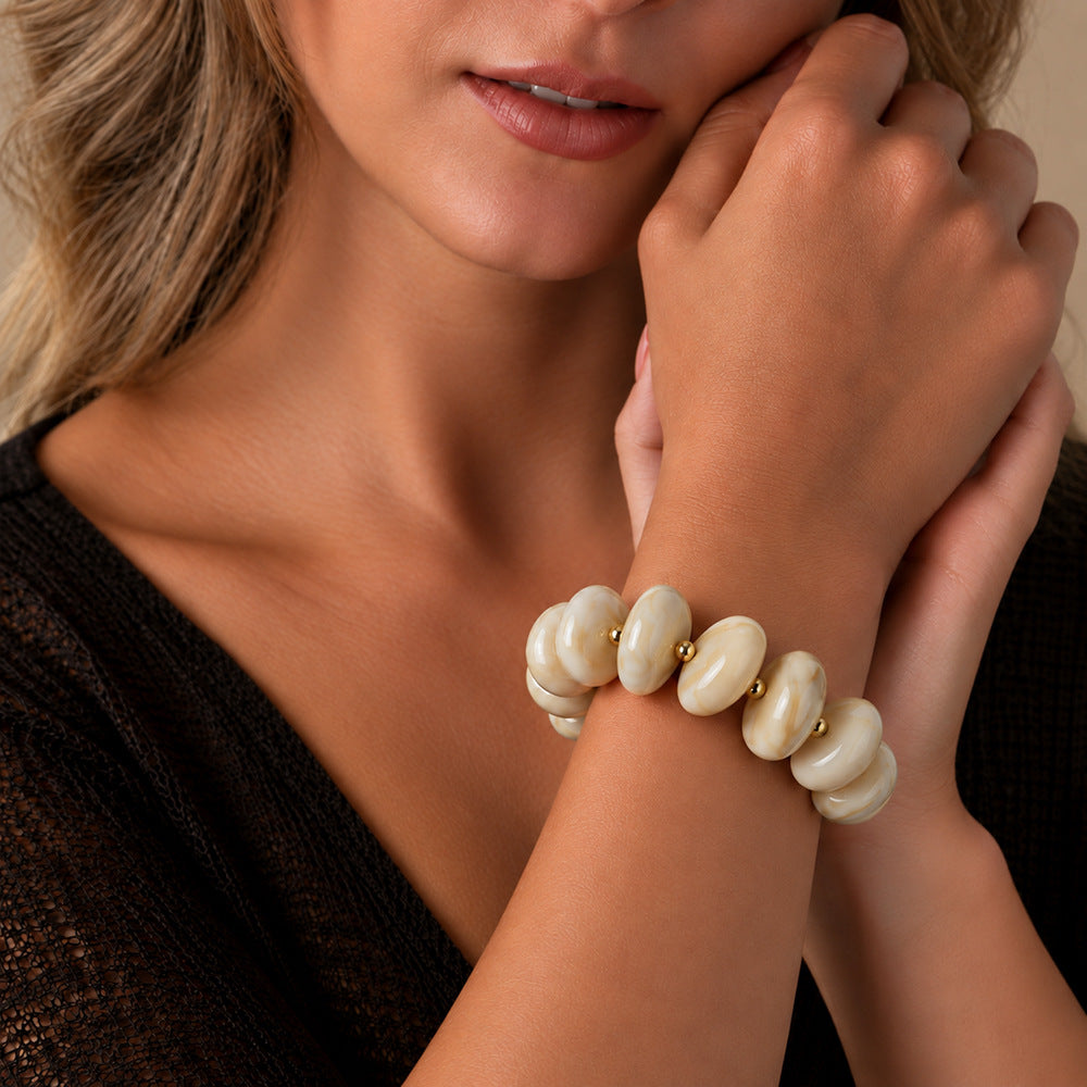 Chunky Swirl Rondelle Beaded Stretch Bracelet - Off_White - 1