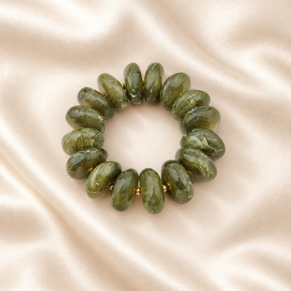 Chunky Swirl Rondelle Beaded Stretch Bracelet - Olive
