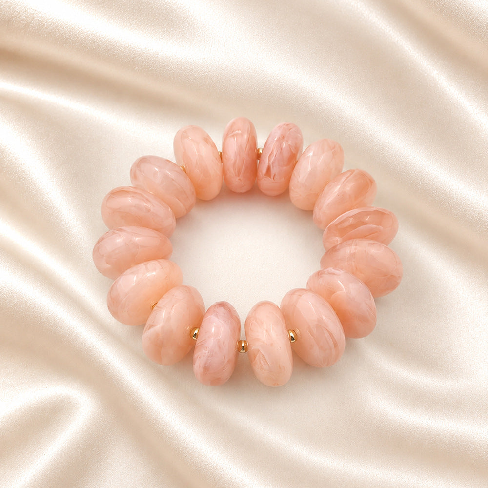 Chunky Swirl Rondelle Beaded Stretch Bracelet - Pink