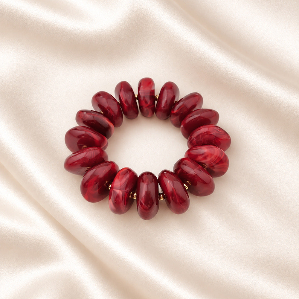 Chunky Swirl Rondelle Beaded Stretch Bracelet - Red