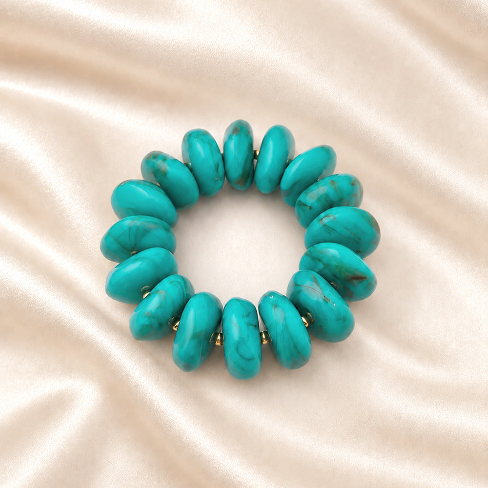 Chunky Swirl Rondelle Beaded Stretch Bracelet - Turquoise