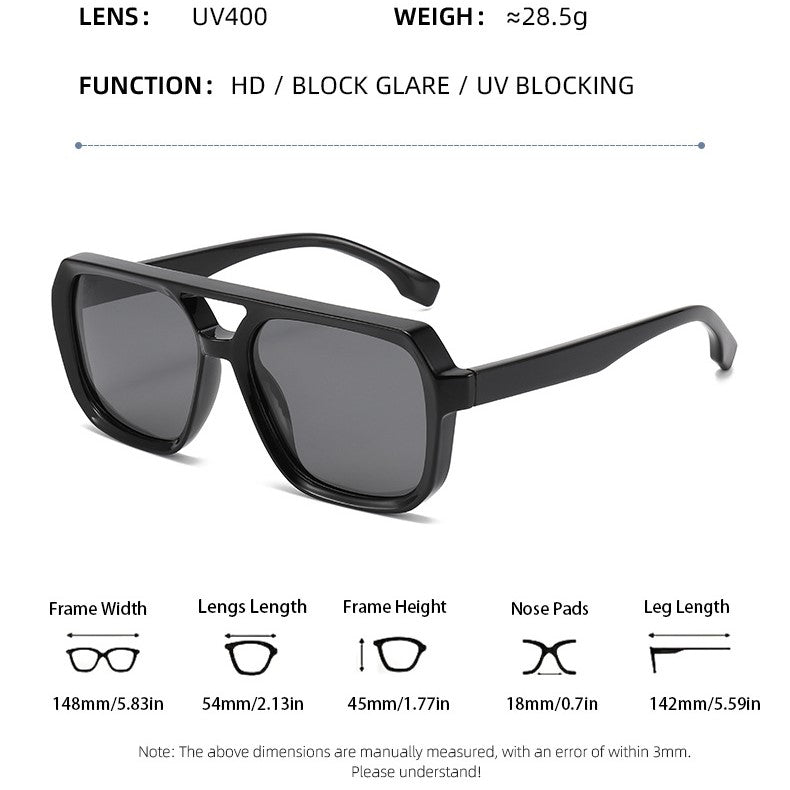 Double Bridge Aviator Polarized Sunglasses - BLACK - 1