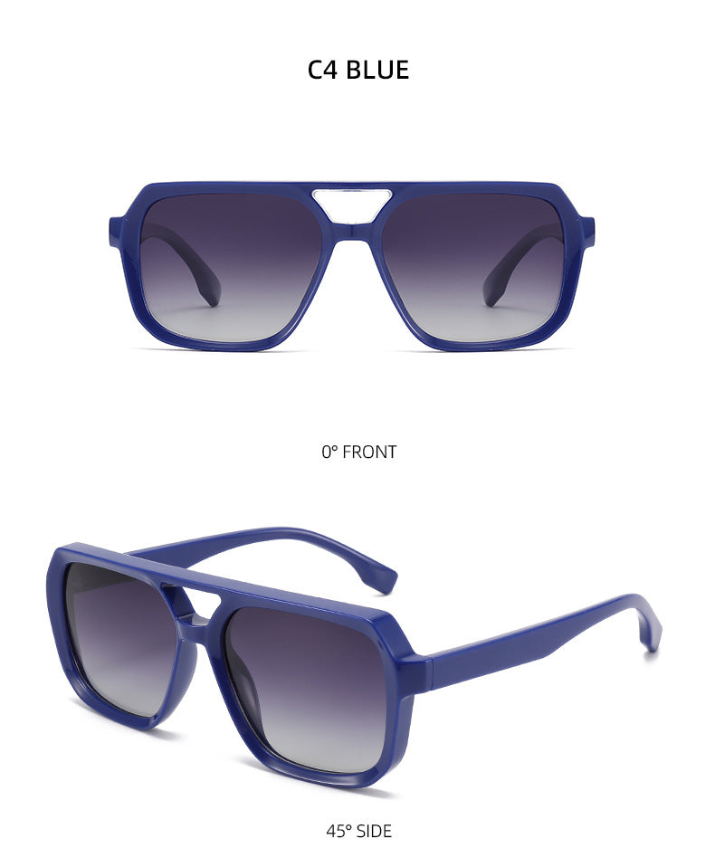 Double Bridge Aviator Polarized Sunglasses - BLUE