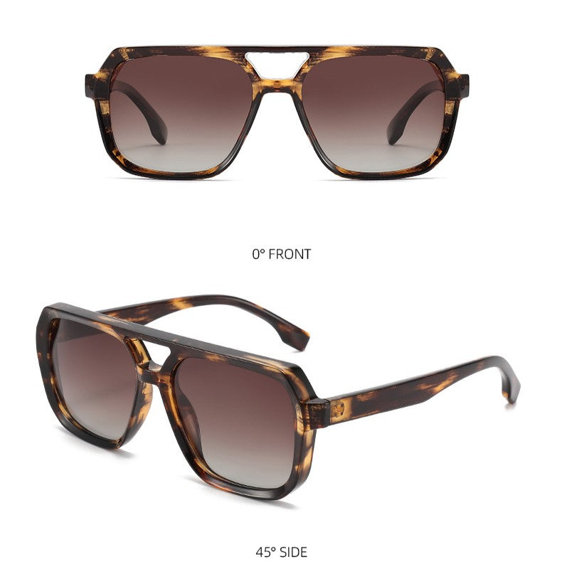 Double Bridge Aviator Polarized Sunglasses - B_LEOPARD