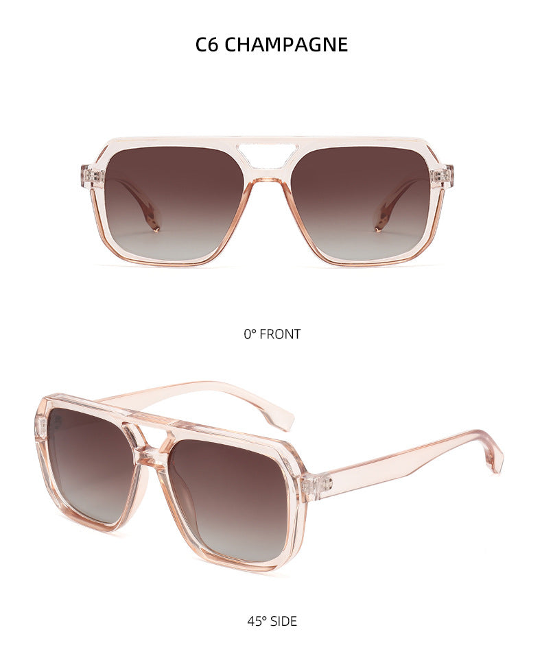 Double Bridge Aviator Polarized Sunglasses - CHAMPAGNE