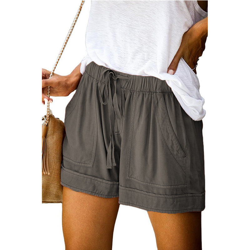 Wide-Leg Tie-Waist Boho Casual Shorts - DarkGrey