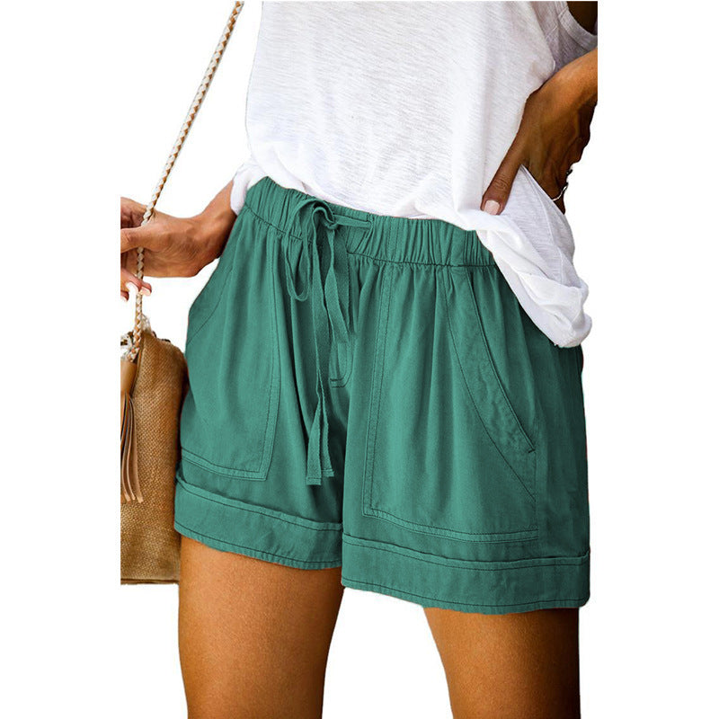 Wide-Leg Tie-Waist Boho Casual Shorts - LakeGreen