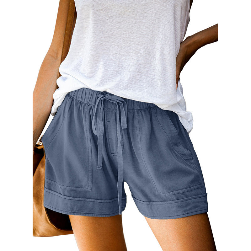 Wide-Leg Tie-Waist Boho Casual Shorts - LightBlue