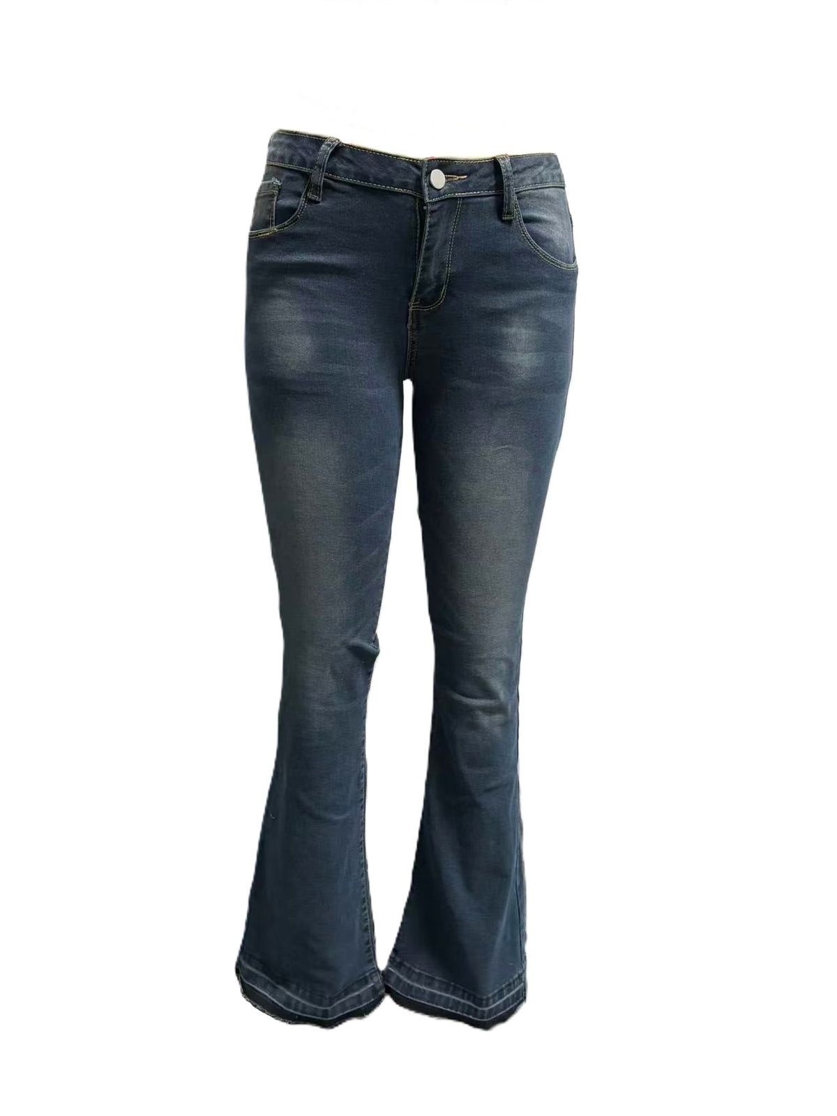 Low Rise Dark Wash Flare Jeans - Navyblue