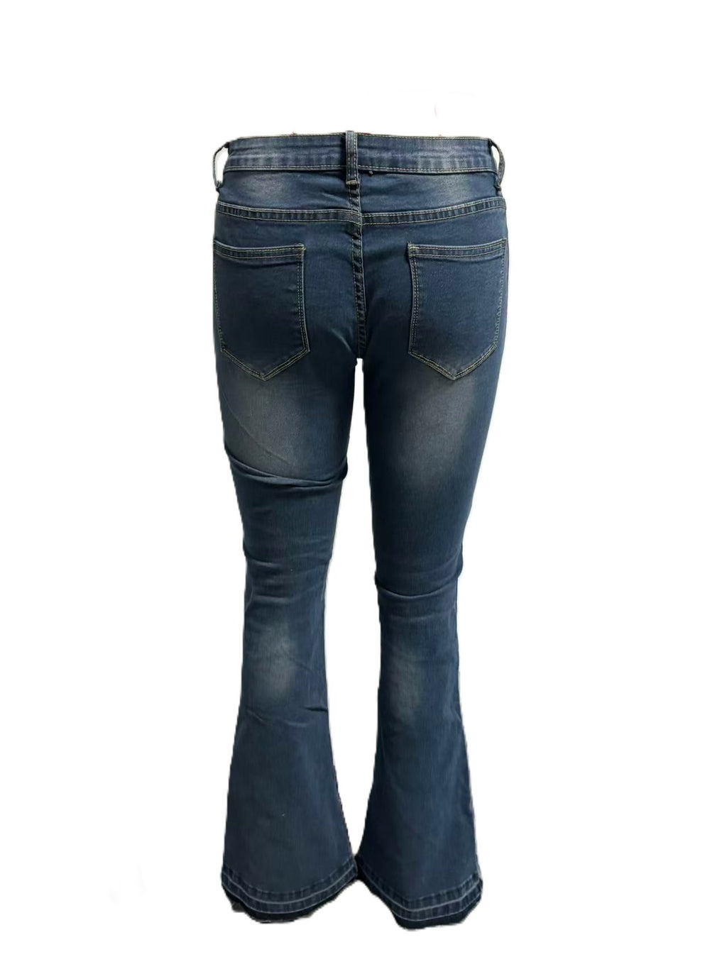 Low Rise Dark Wash Flare Jeans - Navyblue - 1