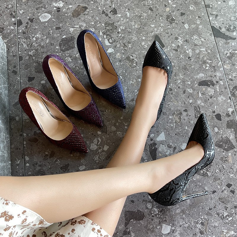 Snake Embossed Pointed Toe Stiletto Pumps