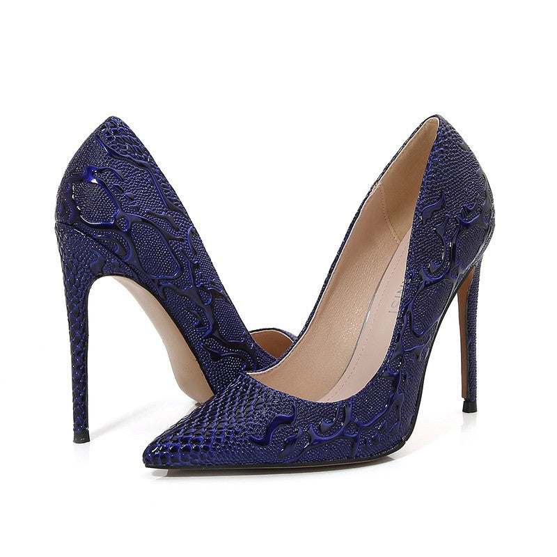 Snake Embossed Pointed Toe Stiletto Pumps
