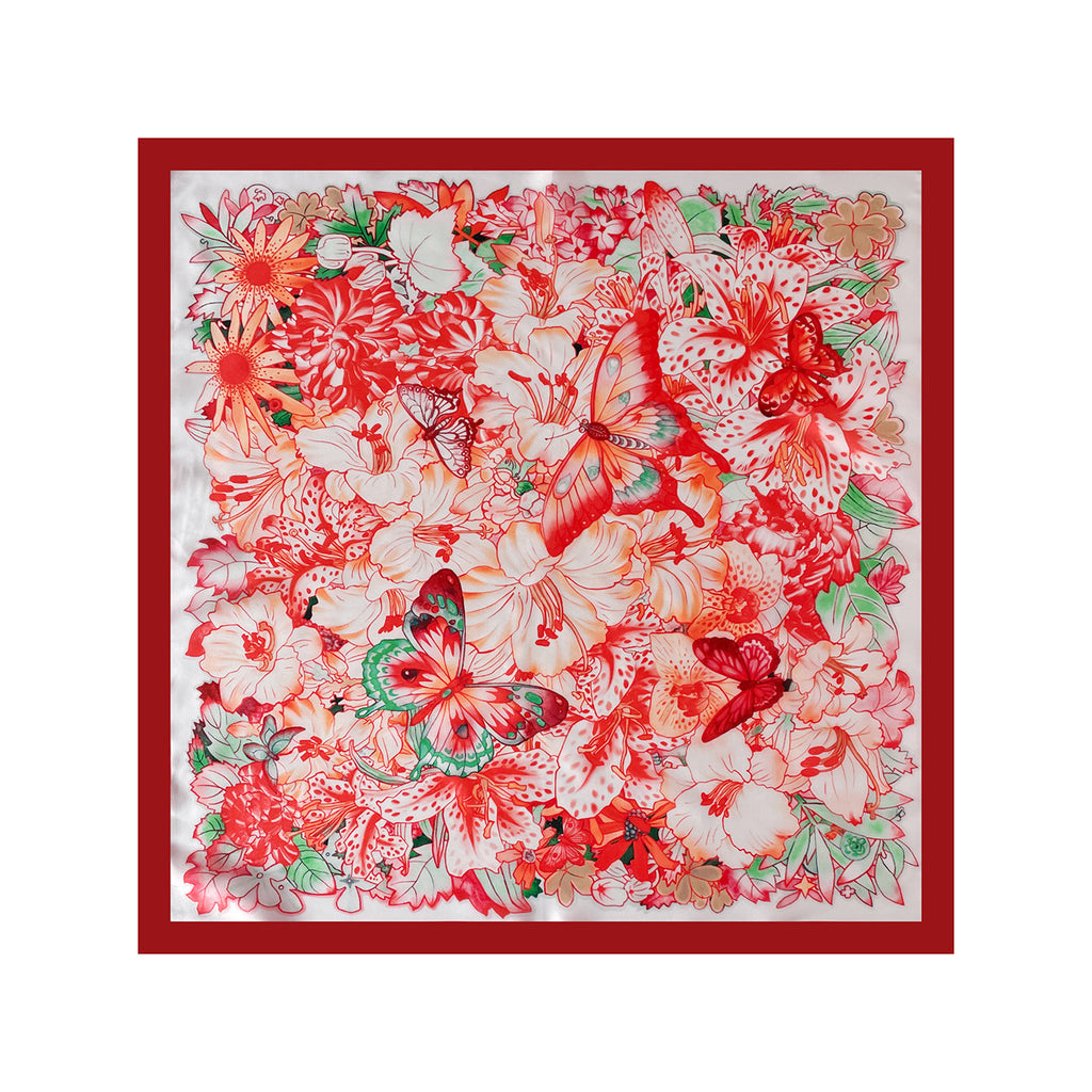 Floral Butterfly Print Square Scarf