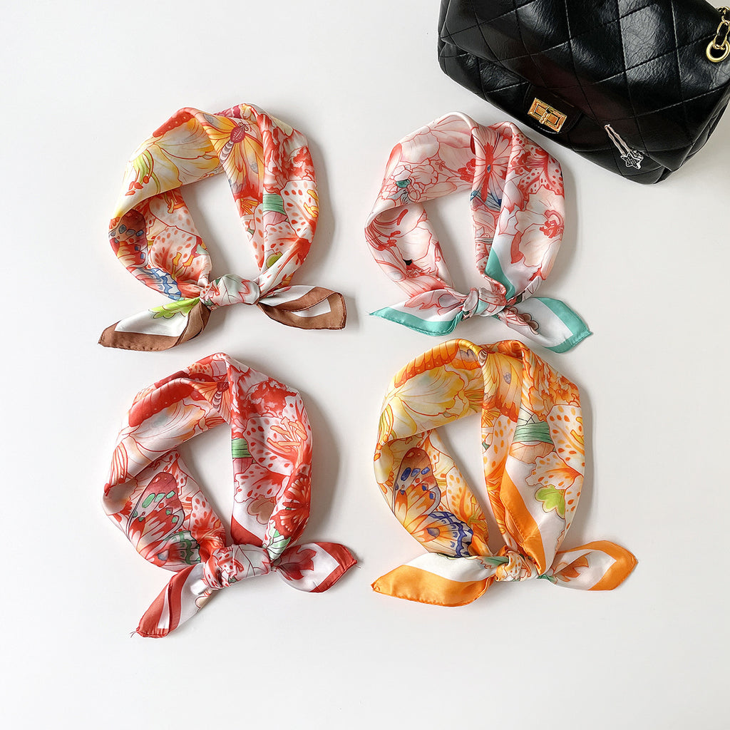 Floral Butterfly Print Square Scarf - view 2