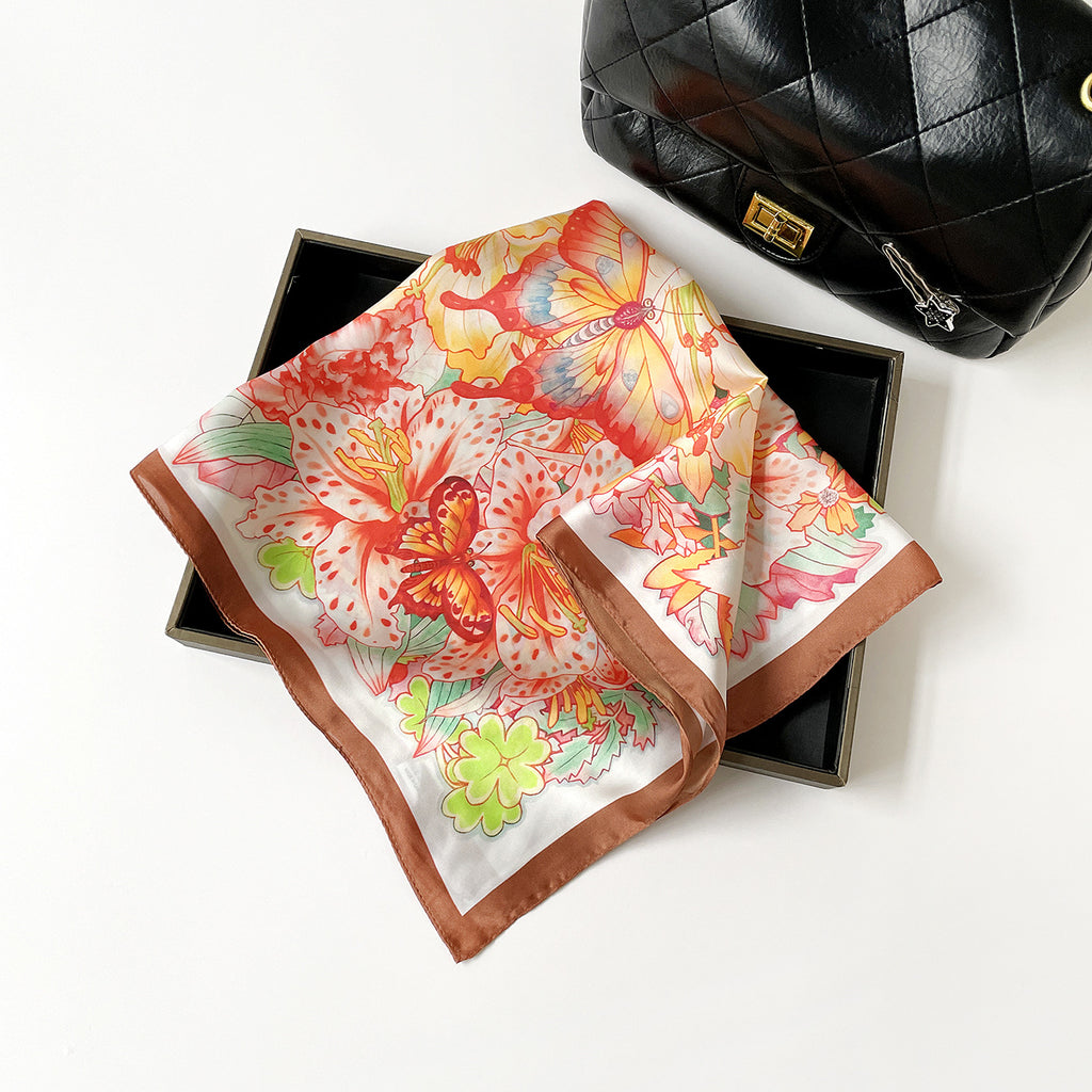 Floral Butterfly Print Square Scarf - view 3