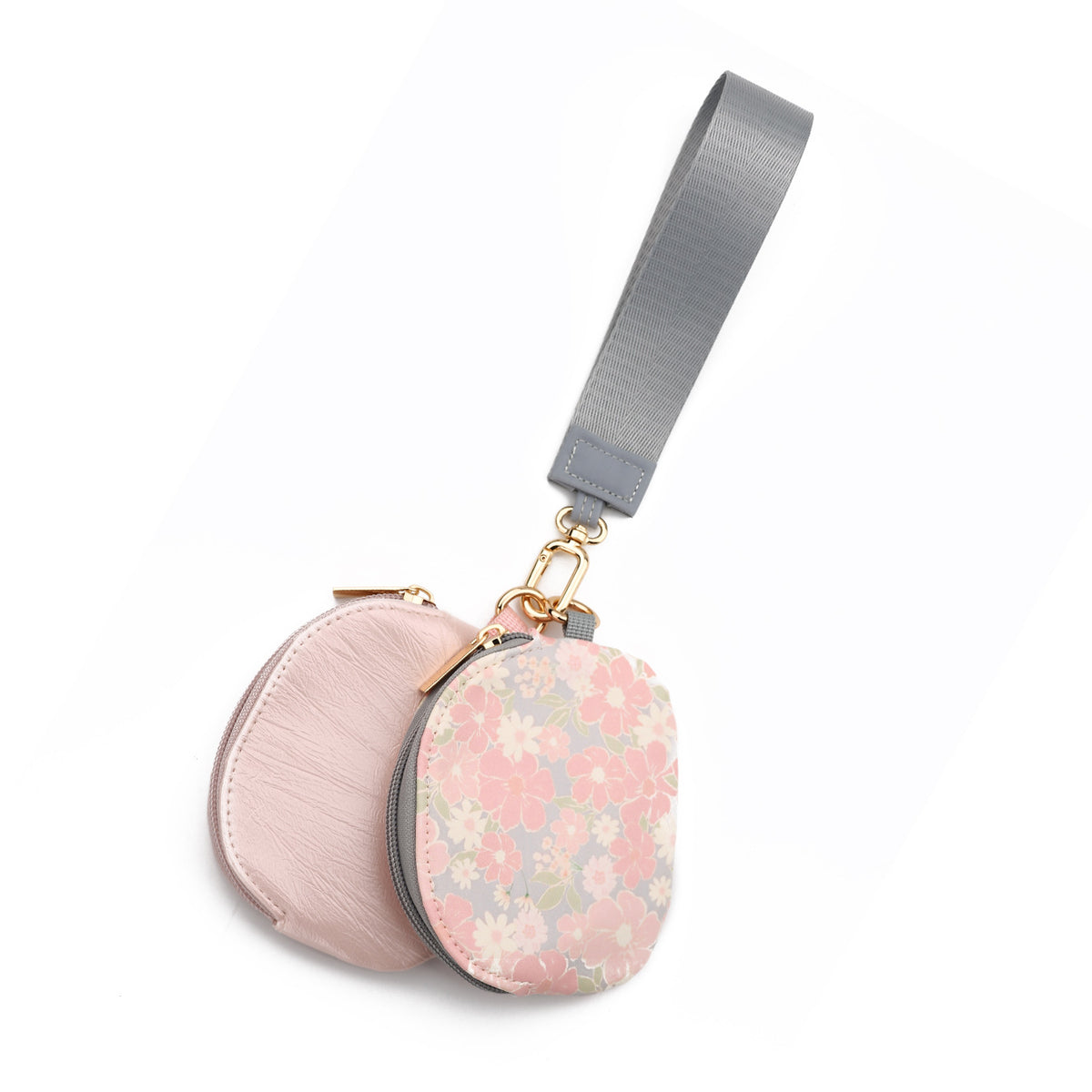 Floral-Print Zip Card and Coin Wristlet Keyring - Grey