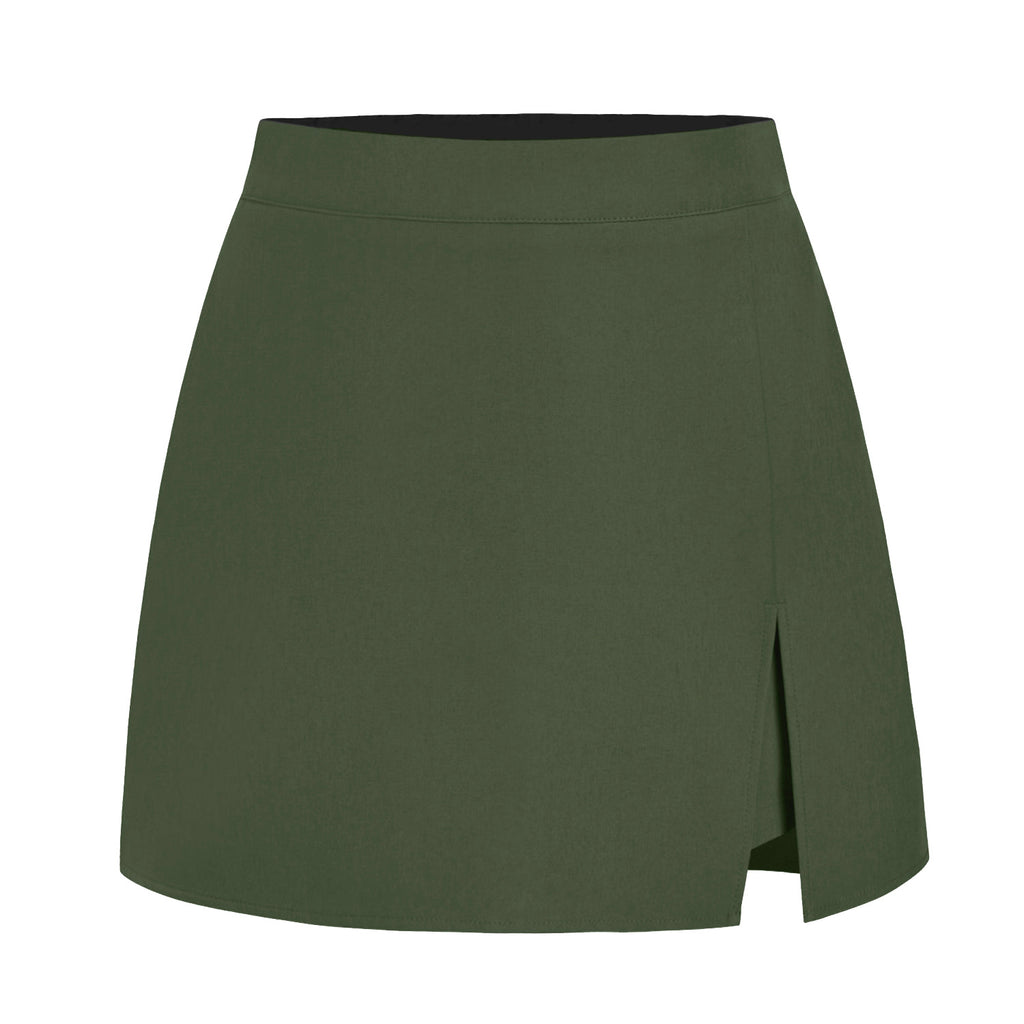 Tailored High Waist Wrap Front Mini Skirt - ArmyGreen