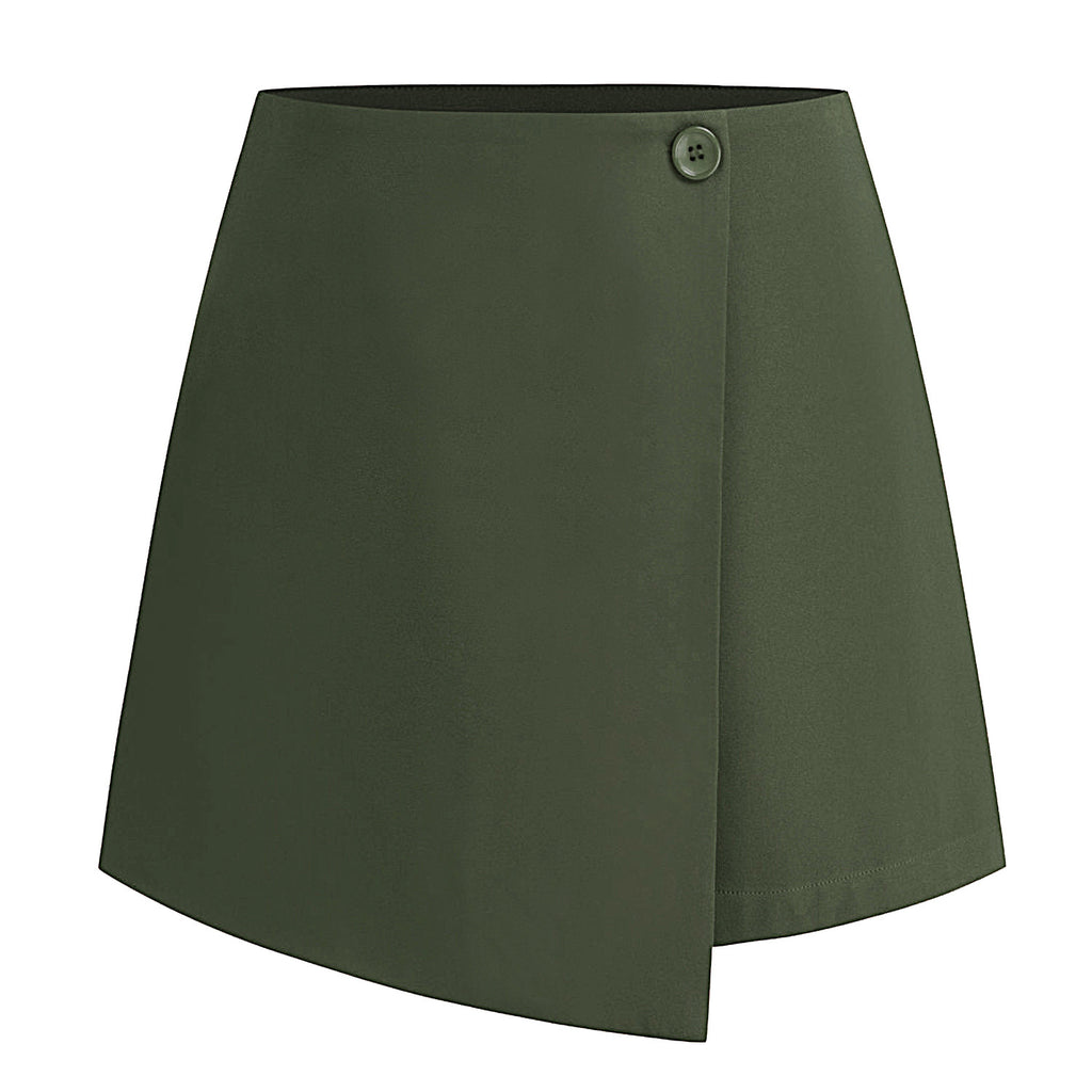 Tailored High Waist Wrap Front Mini Skirt - ArmyGreen01