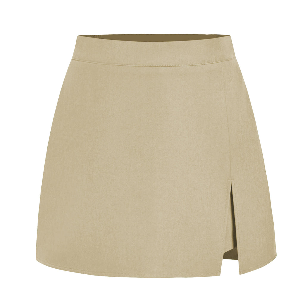 Tailored High Waist Wrap Front Mini Skirt - Beige