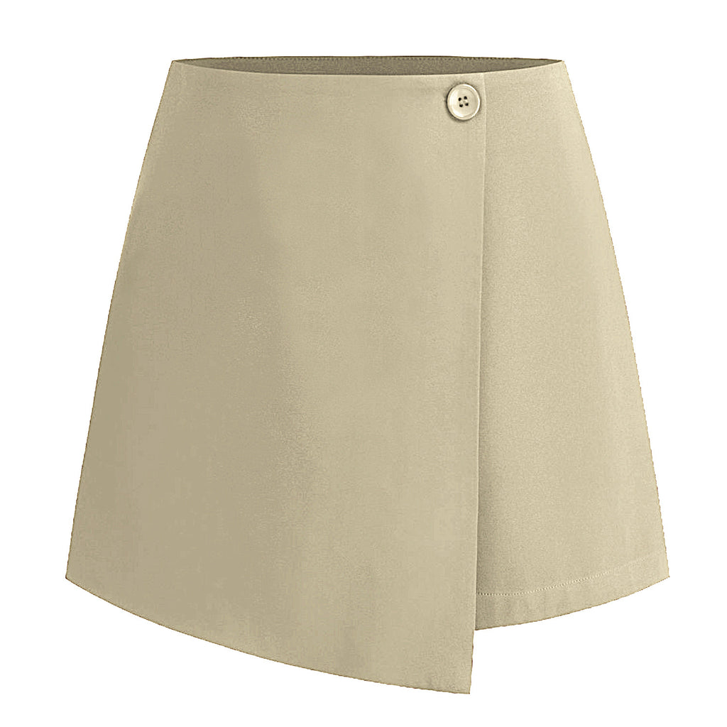 Tailored High Waist Wrap Front Mini Skirt - Beige01
