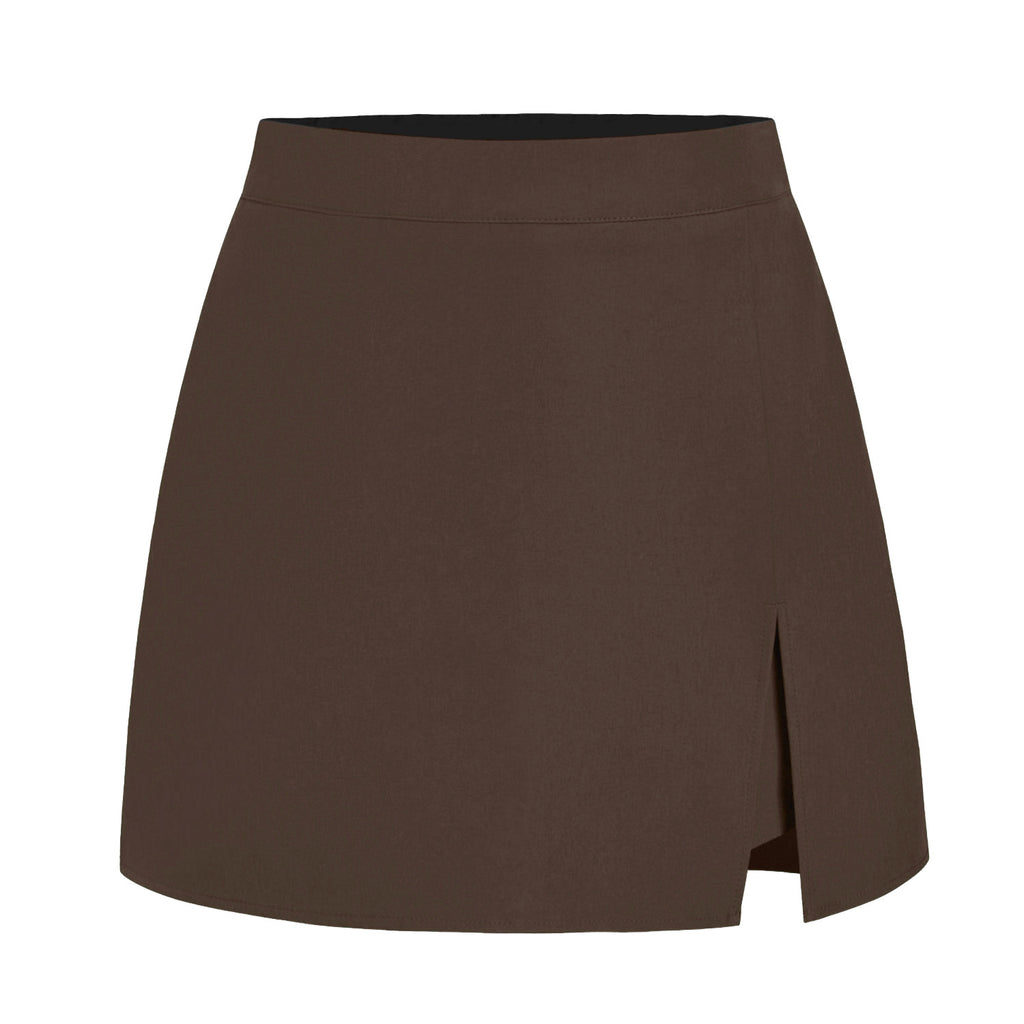 Tailored High Waist Wrap Front Mini Skirt - Coffee