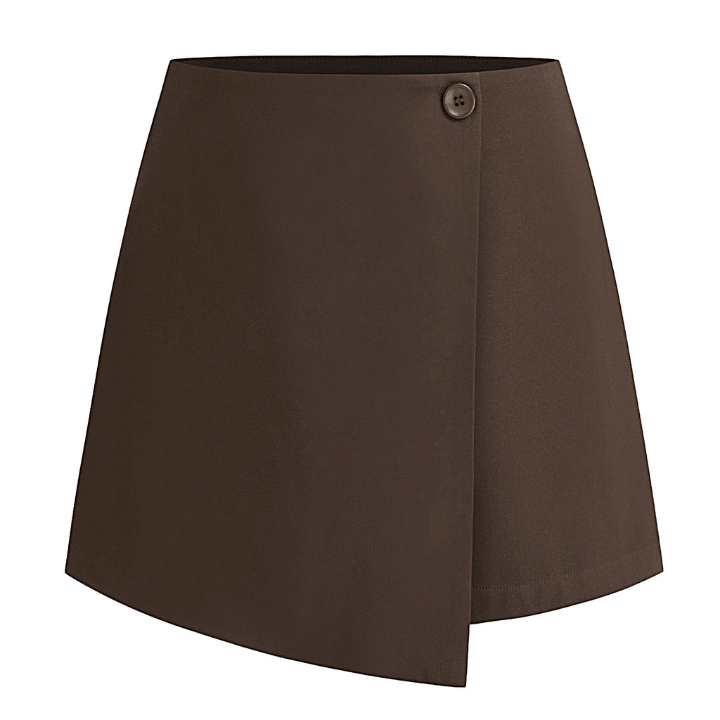 Tailored High Waist Wrap Front Mini Skirt - Coffee01