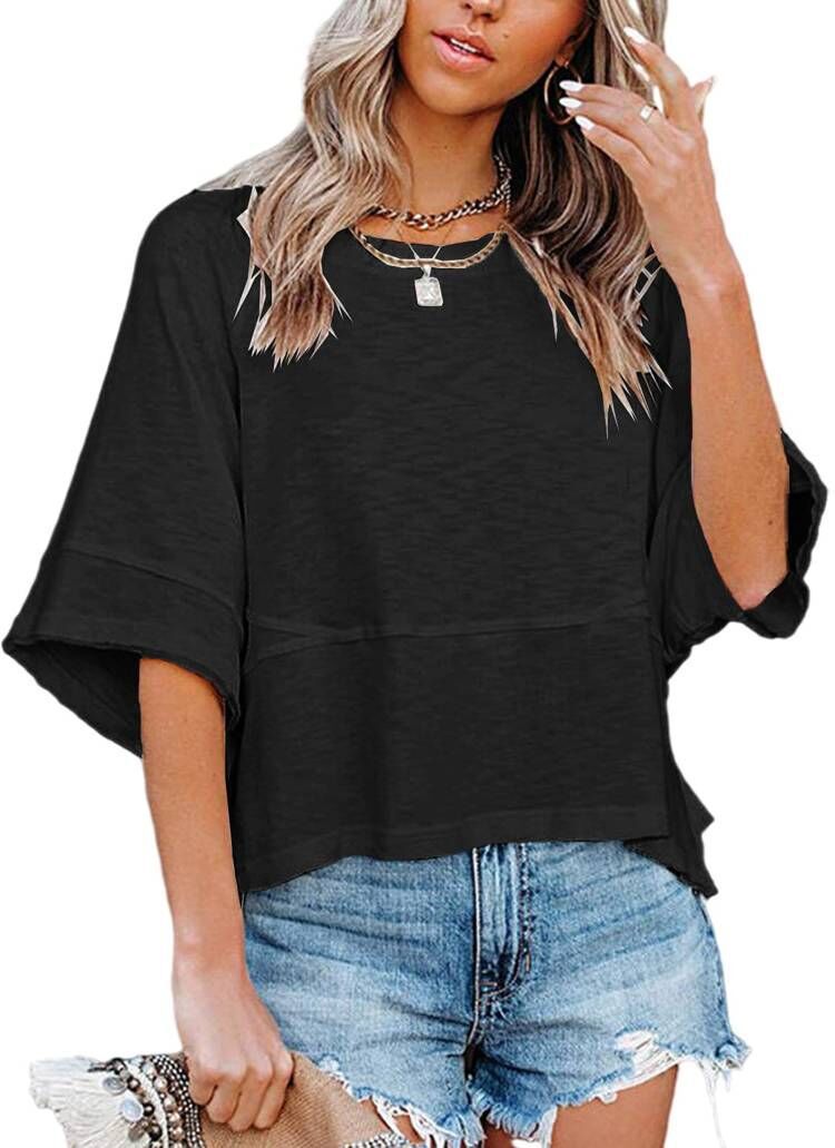 Oversized Drop Shoulder Half Sleeve Tee - black