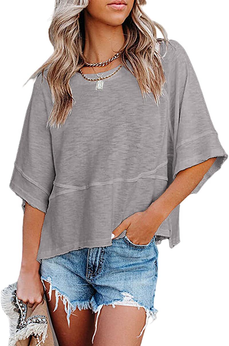 Oversized Drop Shoulder Half Sleeve Tee - grey