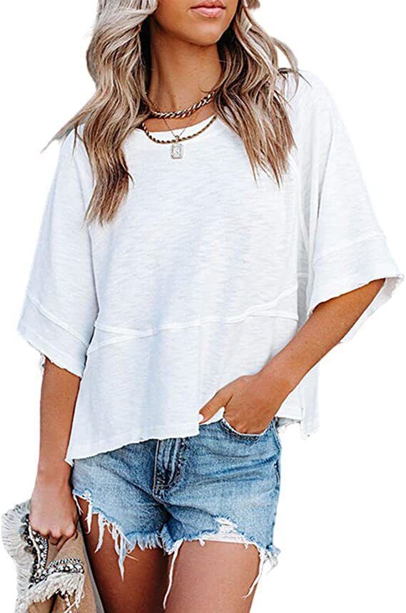 Oversized Drop Shoulder Half Sleeve Tee - white