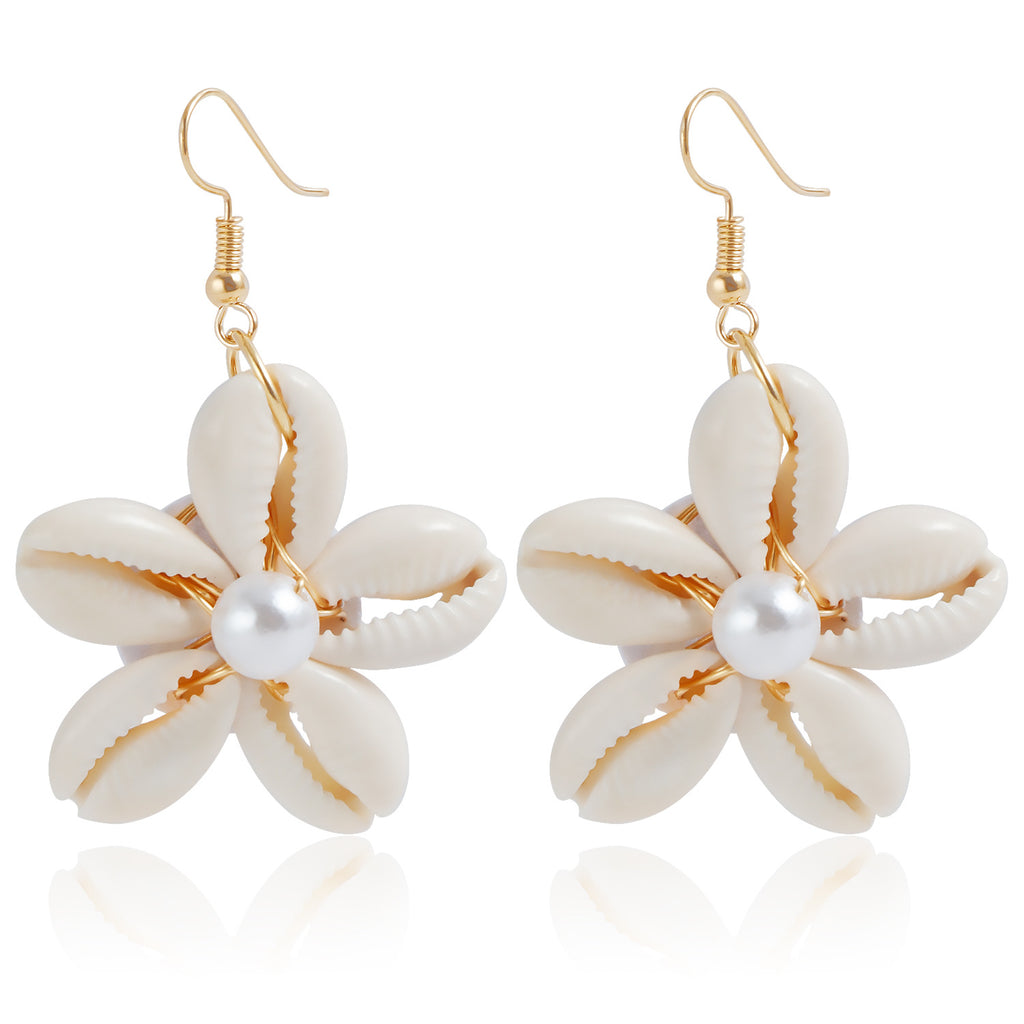 Cowrie Shell Flower Necklace And Earrings - Earrings