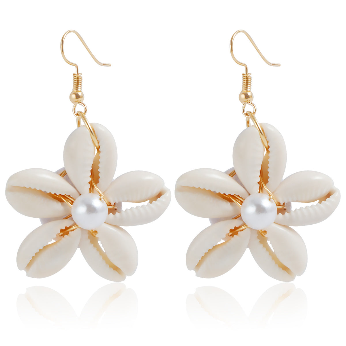 Cowrie Shell Flower Necklace And Earrings - Earrings