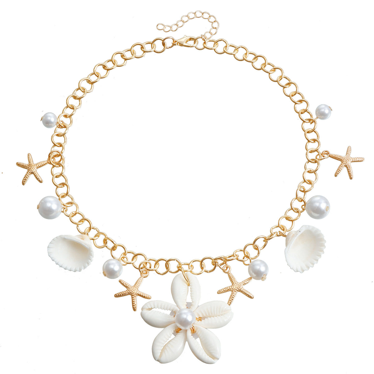 Cowrie Shell Flower Necklace And Earrings - Necklace