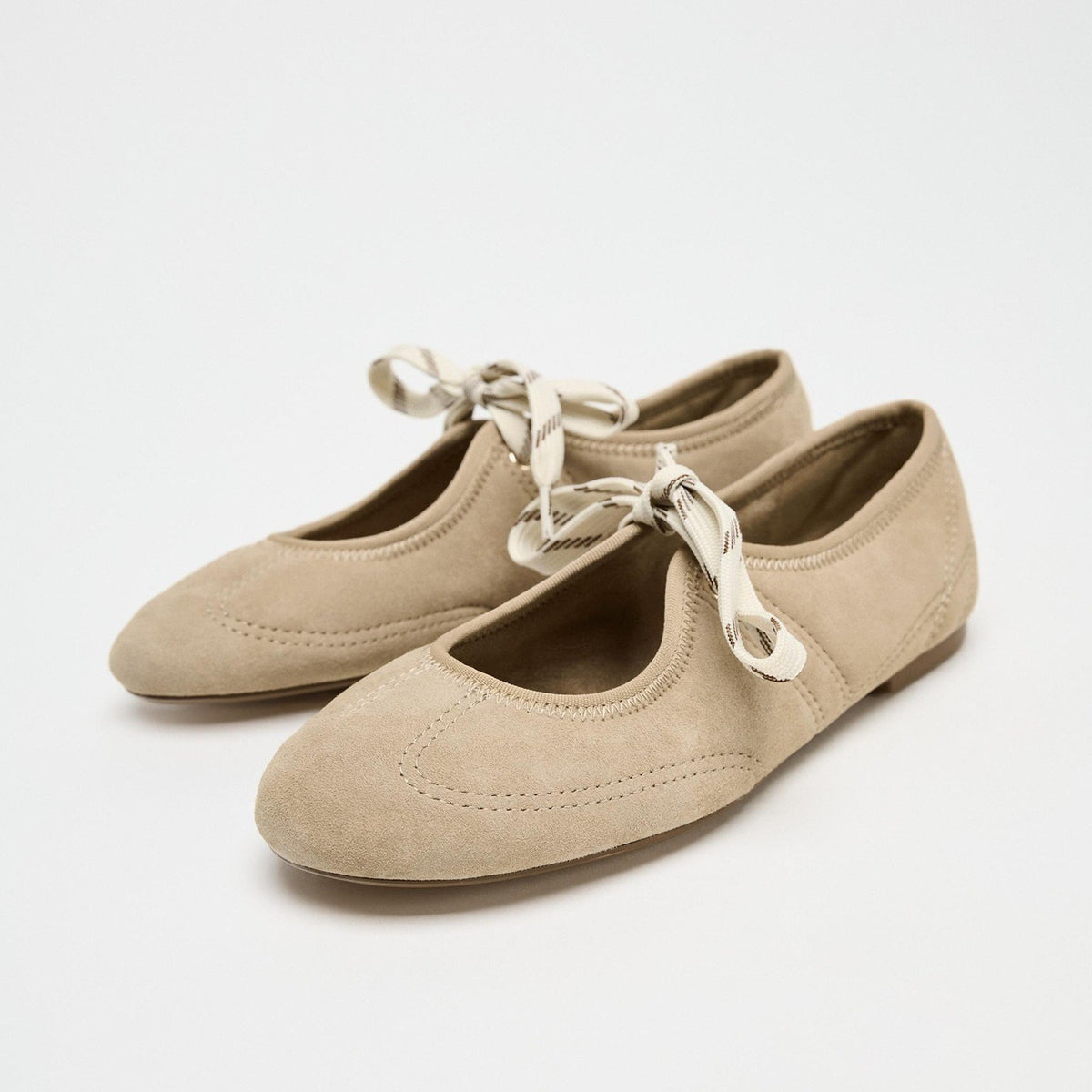 Lace-Up Suede-Look Ballet Flats