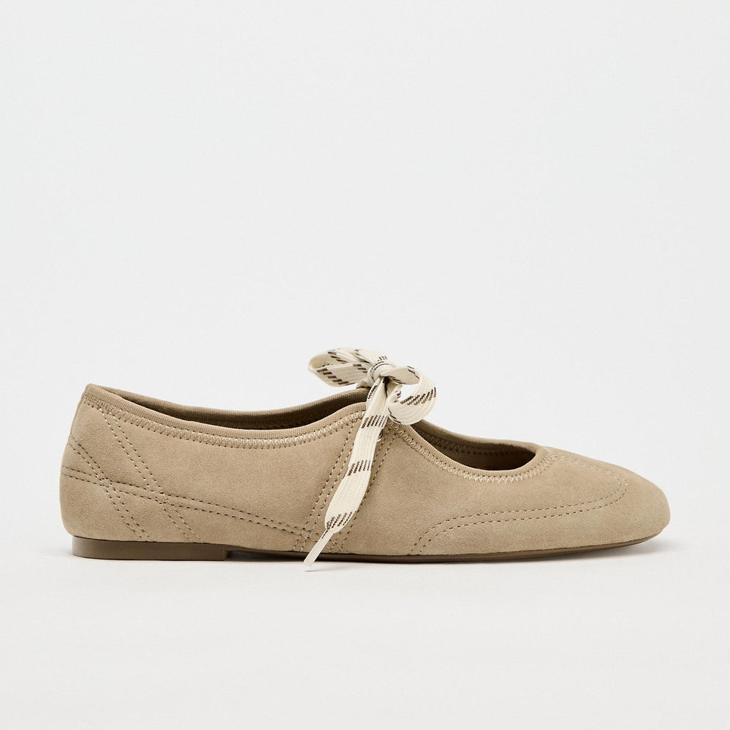 Lace-Up Suede-Look Ballet Flats