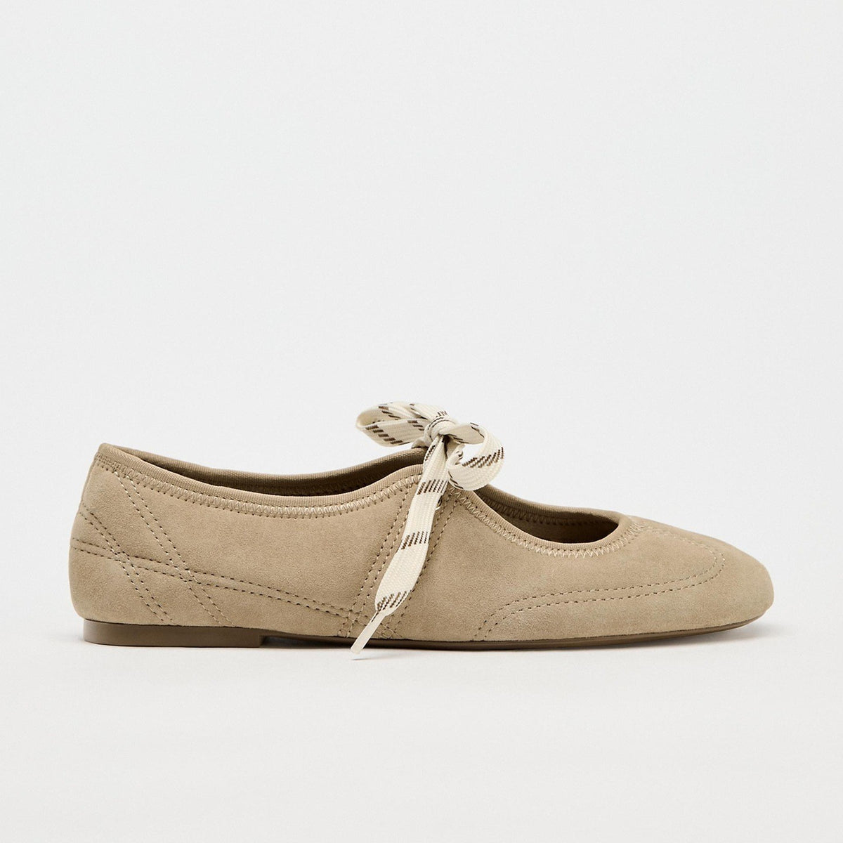 Lace-Up Suede-Look Ballet Flats