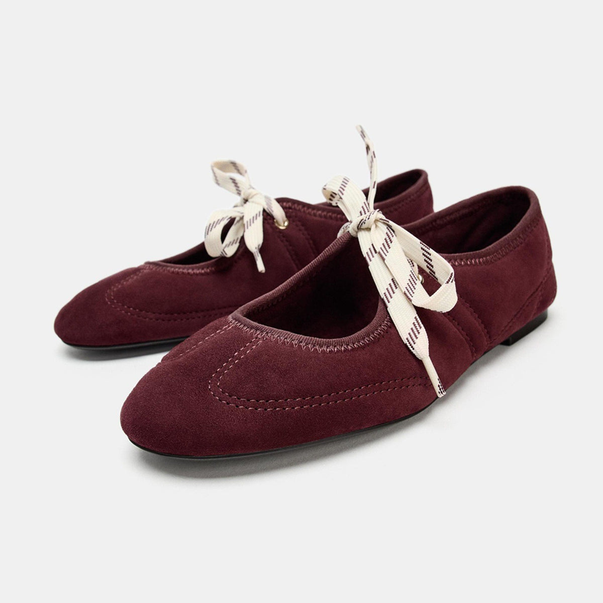 Lace-Up Suede-Look Ballet Flats