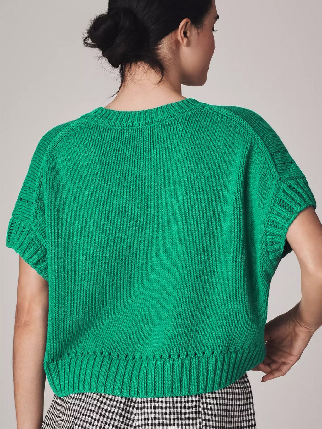 Radish Intarsia Cropped Short Sleeve Sweater - Green - 1