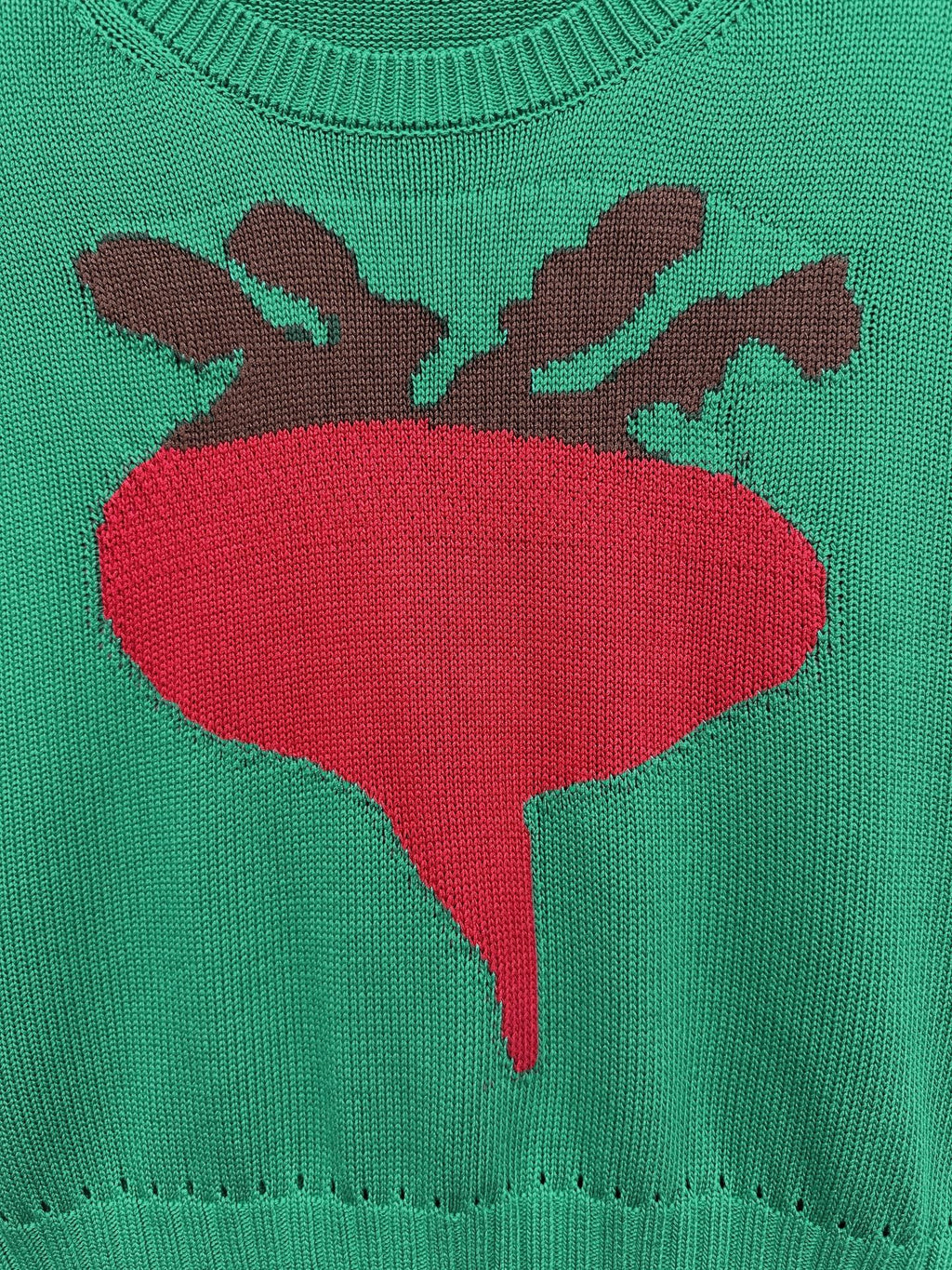 Radish Intarsia Cropped Short Sleeve Sweater - Green - 5