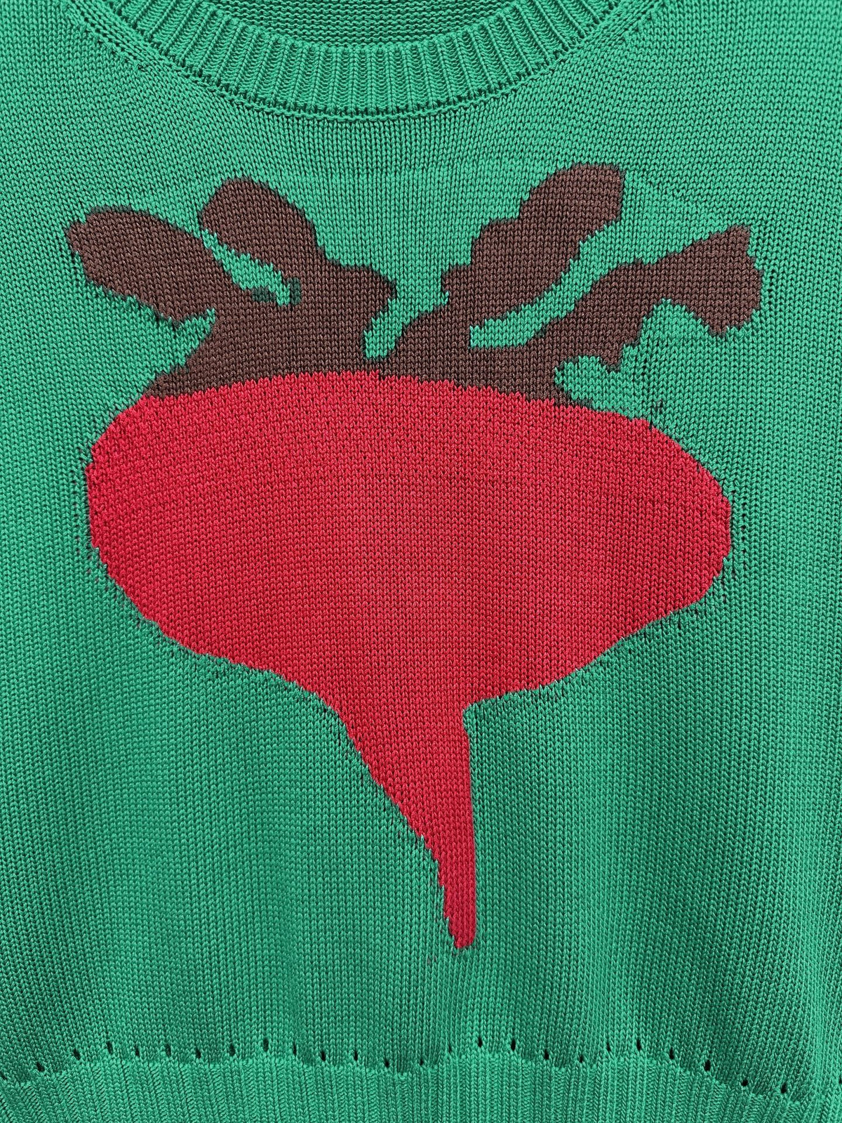 Radish Intarsia Cropped Short Sleeve Sweater - Green - 5