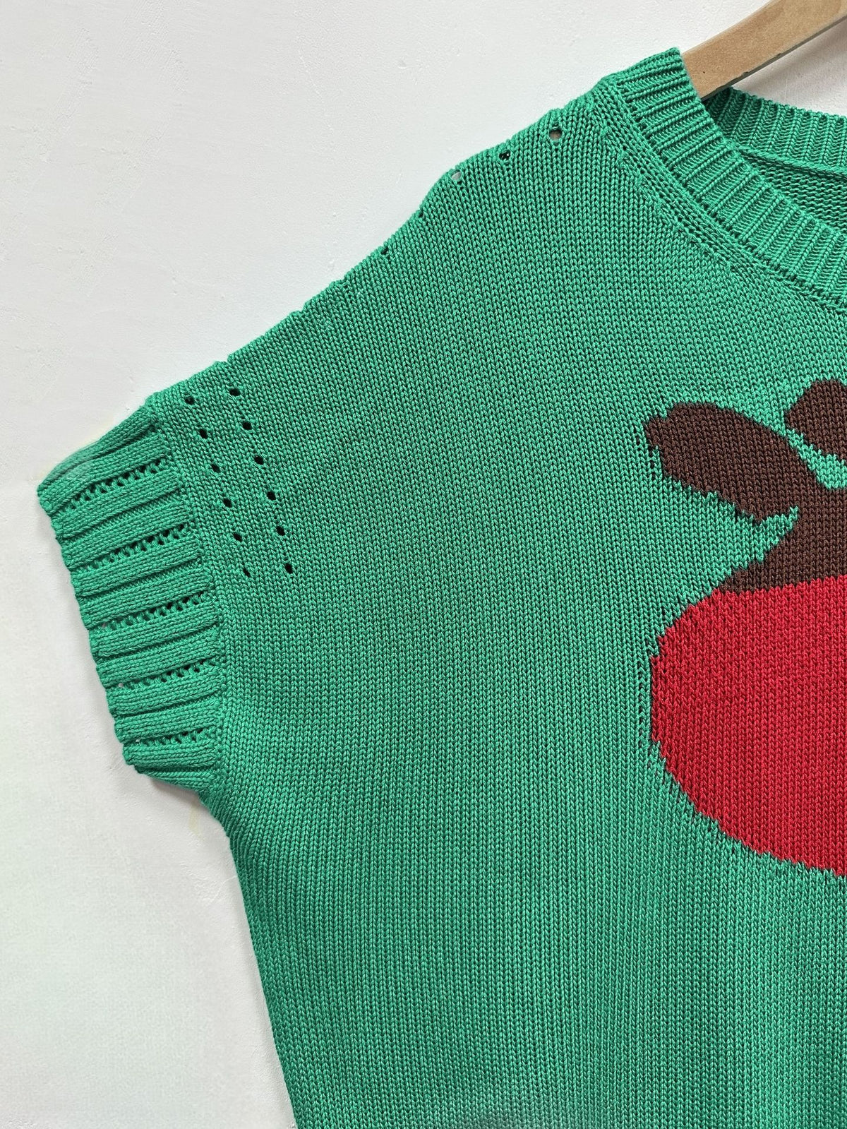 Radish Intarsia Cropped Short Sleeve Sweater - Green - 6