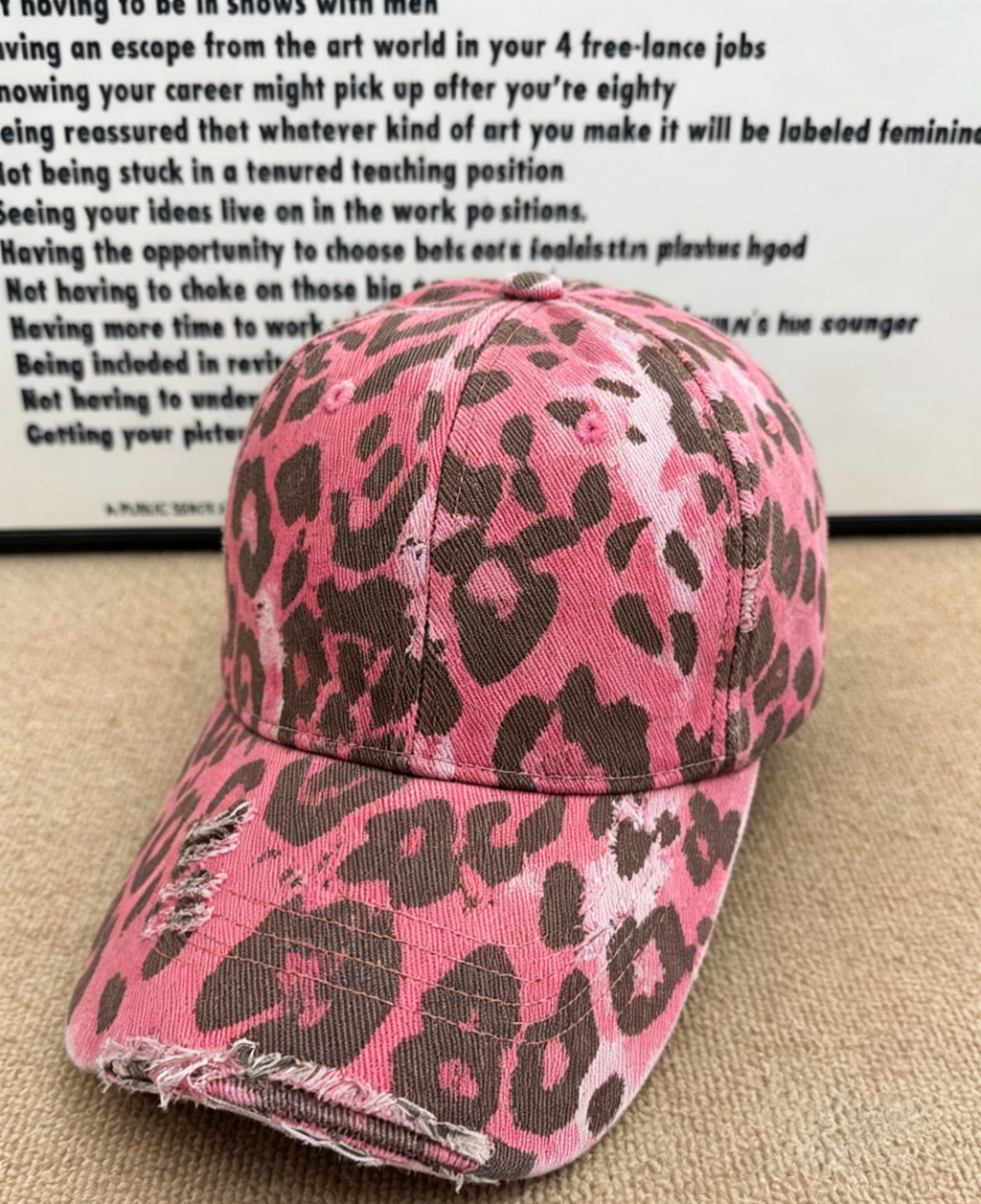 Boho Fringed Leopard Print Vintage-Wash Cotton Cap - Pink - 2