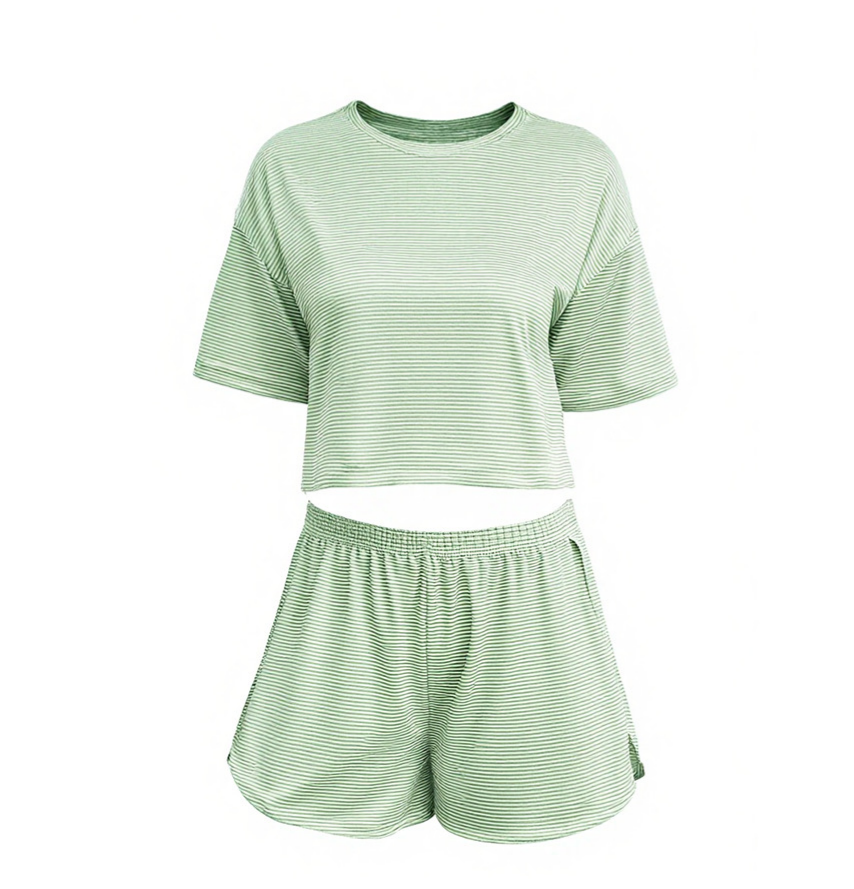 Relaxed Crop Tee Shorts Lounge Set - Green